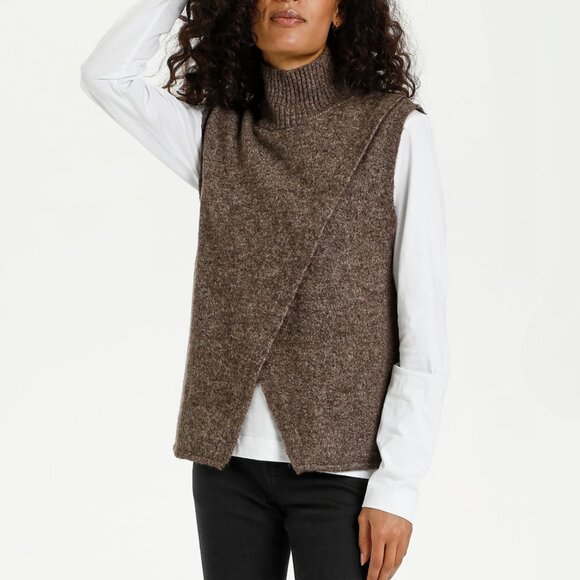 Kaffe Jackets & Blazers - Kaffe Kataris Coffee Brown Wool Blend Knit Vest Reversible Medium D&Dcore